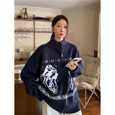 现货藏青色提花开衫立领宽松毛衣男M896/P65，男装针织衫/毛衣，星座205-3