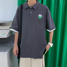 A113-2高点击夏装龙珠印花港风短袖翻领T恤男五分袖Polo衫P33，男装T恤，电商A113-2