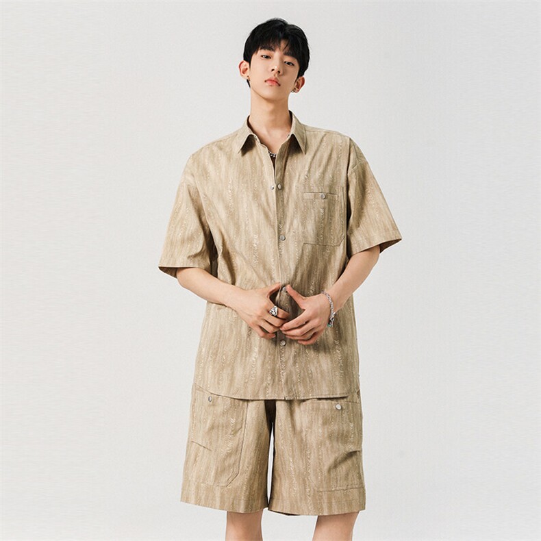 扎染脏脏工装短袖衬衫套装男款夏季半袖衬衣搭配短裤TZ002,男装牛仔裤,星座210-1