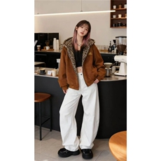 1506-1/MA2751/P88豹纹双面穿棉服连帽设计感美式麂皮绒短款男女，男装棉衣，星座1506-1