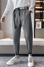 休闲裤男秋冬季新款修身锥形小脚裤韩版潮流纯色百搭西裤黑色长裤图片