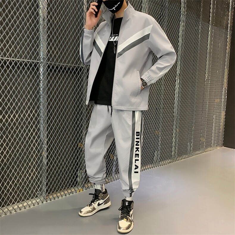 立领夹克一套搭配帅气青少年潮流工装卫衣套装男机能开衫D01P70图片