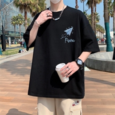 港风宽松纯棉休闲落肩时尚重磅230克圆领短袖T恤男-T705-P20，男装T恤，星座310B