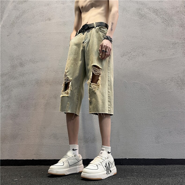 D2051-p45-控68  现货风宽松cleanfit牛仔裤七分裤黑暗图片