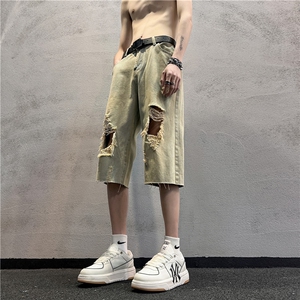 D2051-p45-控68  现货风宽松cleanfit牛仔裤七分裤黑暗图片
