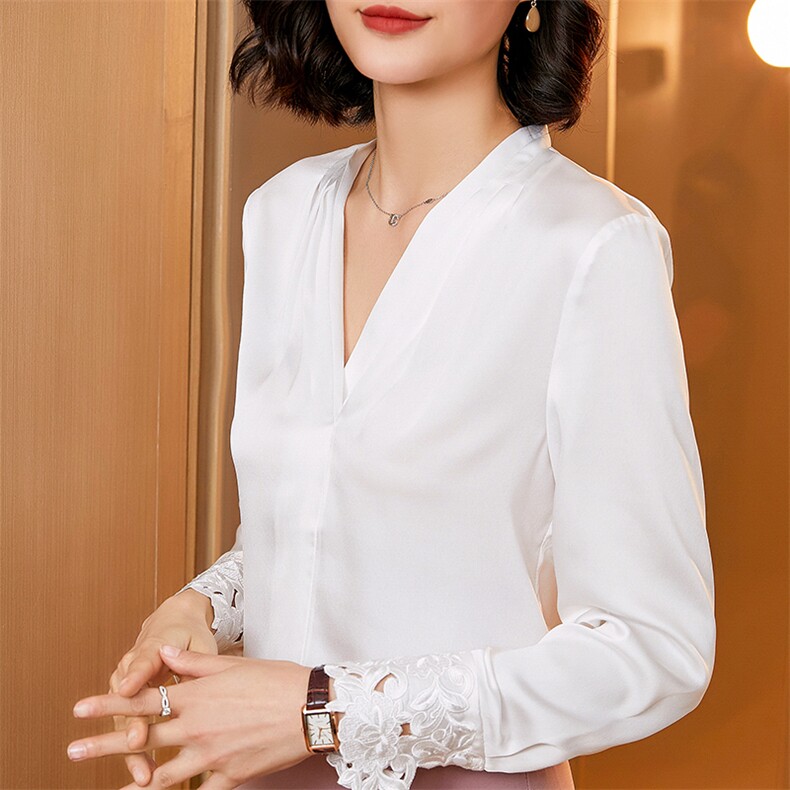 优雅气质减龄V领桑蚕丝衬衫高端品质尽显女性魅力,女装衬衫,宋氏羊绒