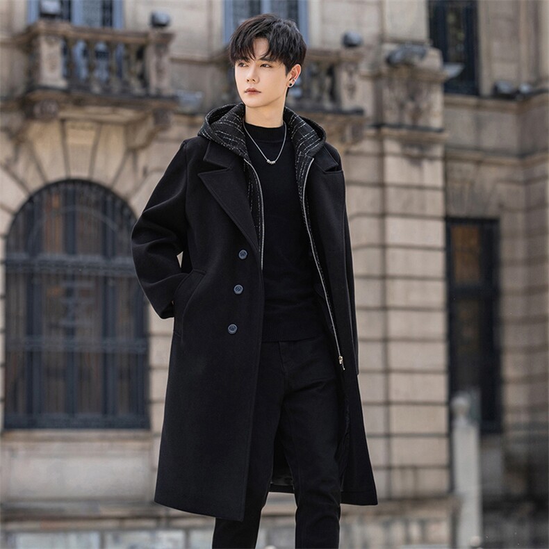 数据款假两件小香风衣男长款大衣男中长款毛呢大衣F632批130外景A，男装风衣，星座401