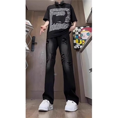 美式破洞牛仔裤男高街炸街痞帅宽松直筒裤潮513ACK2691P40，男装牛仔裤，星座513A