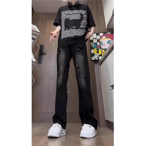 美式破洞牛仔裤男高街炸街痞帅宽松直筒裤潮513ACK2691P40图片