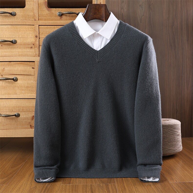 时尚百搭男士V领羊毛衫经典简约保暖毛衣高品质秋冬新品男装，男装羊毛衫，暖钟情羊绒