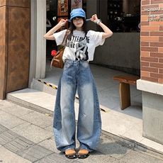 美式高街vibe牛仔裤女夏季新款韩版宽松百搭弯刀阔腿裤YD9001-P65，男装牛仔裤，星座509