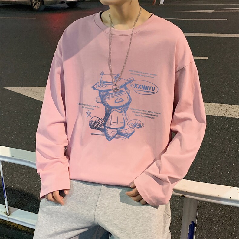 CX24-P25大码长袖t恤男春季新款打底衫男港风圆领卫衣男图片