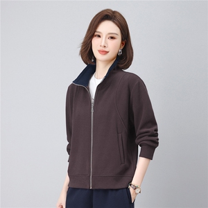 长期有货时尚拼色立领开衫卫衣短款外套女2026春秋休闲运动服上衣图片