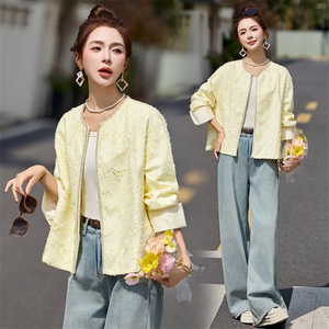 黄色显白超好看提花短外套女2025春装新款小香风时尚气质减龄上衣图片