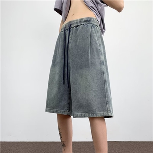 星空纹牛仔短裤男夏季薄款潮牌美式高街中裤直筒宽松五分裤子男款图片