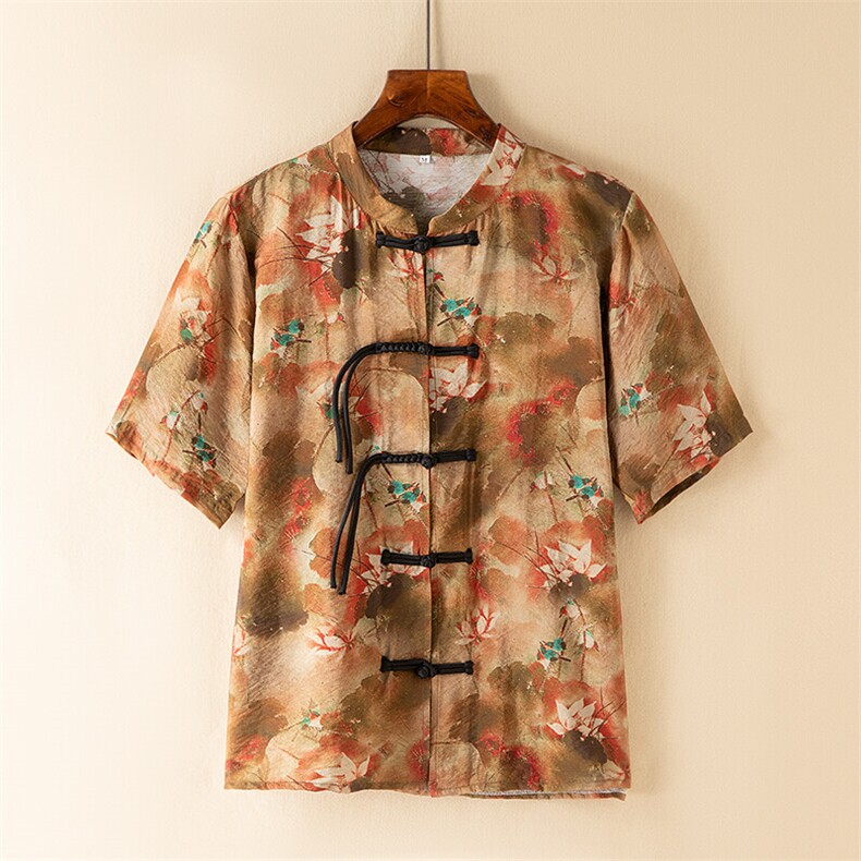 挂拍新中式提花风潮T恤短袖大码盆扣汉服时尚唐装T2411-P58,男装衬衫,电商A227