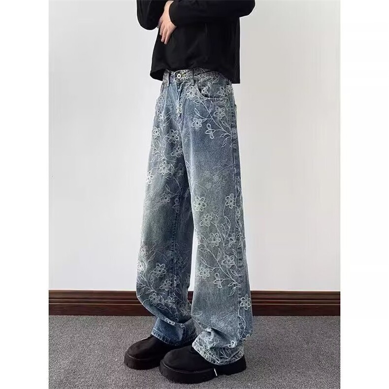 1506-1/K1461/P43个性字母牛仔裤嘻哈ins潮高街潮流痞帅长裤男,男装牛仔裤,星座1506-1