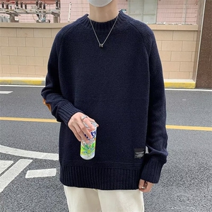 美式街头设计感圆领毛衣男慵懒风休闲针织衫M27P38图片