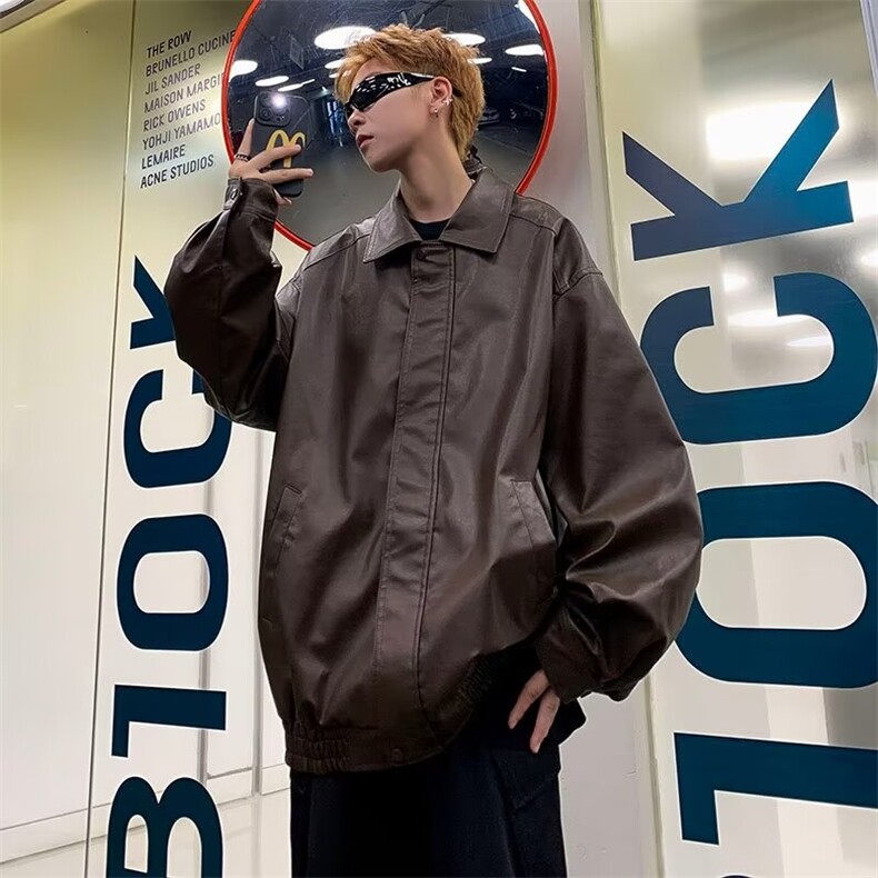 2026新款皮衣男春秋季翻领休闲外套美式复古男生潮流帅气pu，男装皮衣，星座218-1（原230）