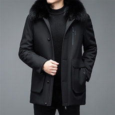 中年爸爸装派克羽绒服新款冬季保暖加厚男士狐狸毛领外套男装，男装羽绒服，电商B212（原钱塘6029）