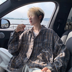 衬衫男秋季新款港风宽松大码格子扎染刺绣长袖衬衣CS3016-P38，男装衬衫，星座214-3