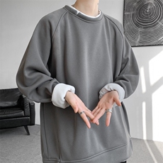 8XL-M加绒假两件卫衣加肥加大码美式复古圆领上衣WY5103P55加绒65，男装卫衣，电商B238