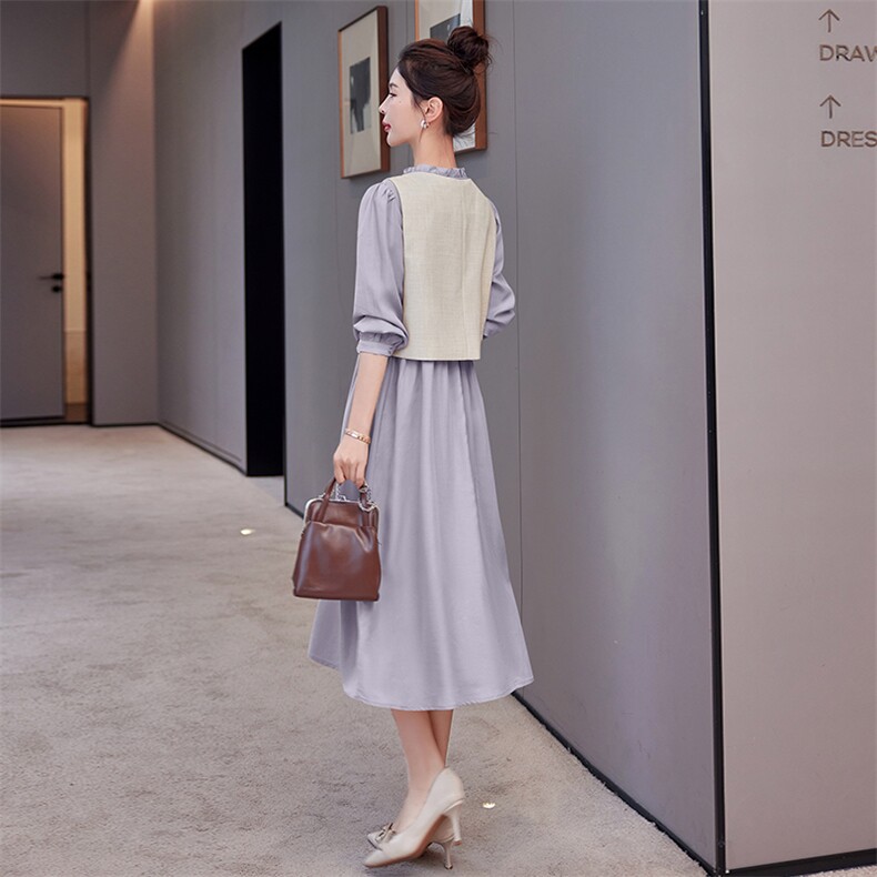 时尚气质潮流马甲连衣裙套装女2024年春装新款修身显瘦两件套裙子,女装套装/套裙,铭街依杨