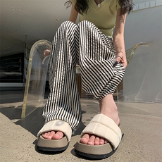 黑白条纹裤女夏季薄款2024高腰显瘦遛弯小个子慵懒冰丝阔腿裤，女装休闲裤，梦白服饰厂
