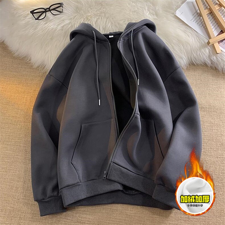 480G重磅加绒加厚硬挺boxy男女秋冬美式高街结构连帽卫衣开衫外套，女装短外套，电商A486-1