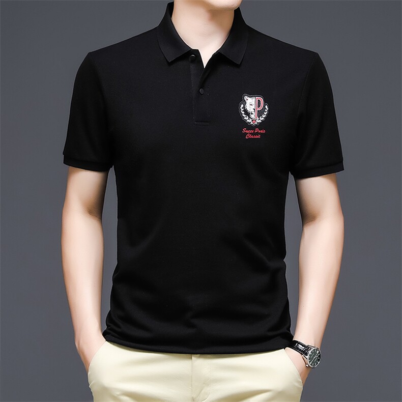 男士免烫短袖t恤薄款夏季中年休闲刺绣半袖POLO衫HM217-P55,男装Polo衫,星座1105-3