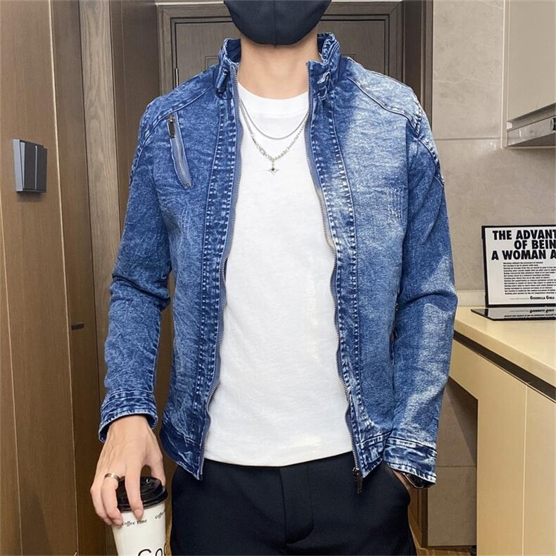 JK1823-P100牛仔外套男水洗复古立领机车夹克青年帅气修身牛仔衣,男装工装外套,电商D310B-1