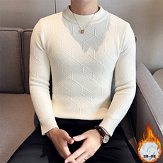 一体绒加厚针织衫暗花修身半高领长袖毛衣针织打底衫男96001-p68，男装针织衫/毛衣，电商D303