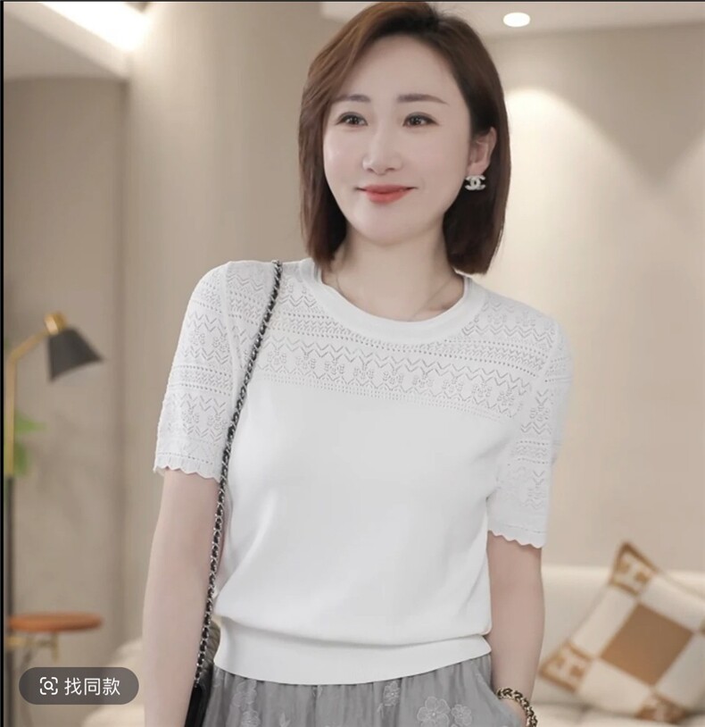 莱赛尔天丝镂空圆领短袖女,女装T恤,晨旭羊绒