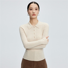 2025舒适百搭秋冬新款polo纽扣长袖打底修身，女装羊绒衫，玛卡隆羊绒