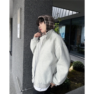 假两件格子连帽棉服男女同款复古街头拉链上衣外套 WM8562图片