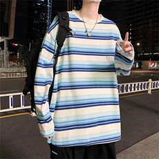 新款条纹长袖男oversize美式复古2021设计感小众奶系T恤T726-P26，男装T恤，星座512-4