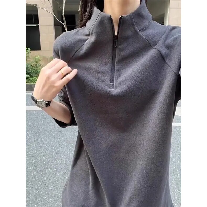 【003】半高领打底衫女春秋T恤女长袖修身拉链A079-WY62-P32,男装T恤,电商A079