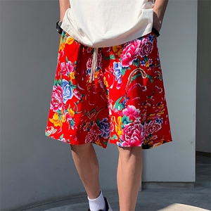 DK2026夏男女休闲大码人造冰丝感透气凉爽东北大花短裤风沙滩图片