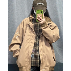 复古刺绣工装外套男女生情侣宽松秋冬翻领夹克外衣多口袋-W1399，男装夹克，星座601-1