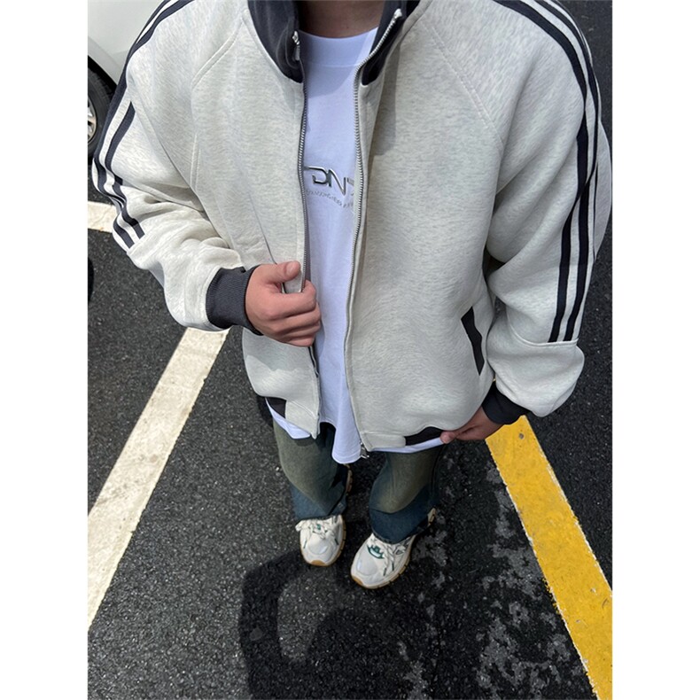 抖音得物高品质美式高街重磅结构设计拼接织带立领卫衣外套CM42,男装卫衣,电商A486