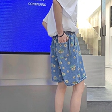 牛仔五分裤男小雏菊印花休闲短裤男港风G278P38，男装牛仔裤，星座1116-2