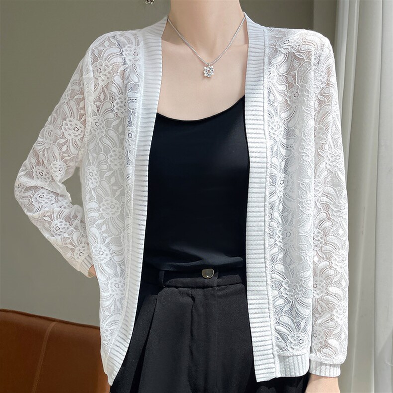 防晒开衫薄款女冰丝针织外套夏季披肩配吊带裙外搭罩衫上衣空调衫，女装防晒衣，圣丽羊绒