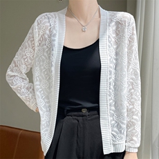 防晒开衫薄款女冰丝针织外套夏季披肩配吊带裙外搭罩衫上衣空调衫，女装防晒衣，圣丽羊绒