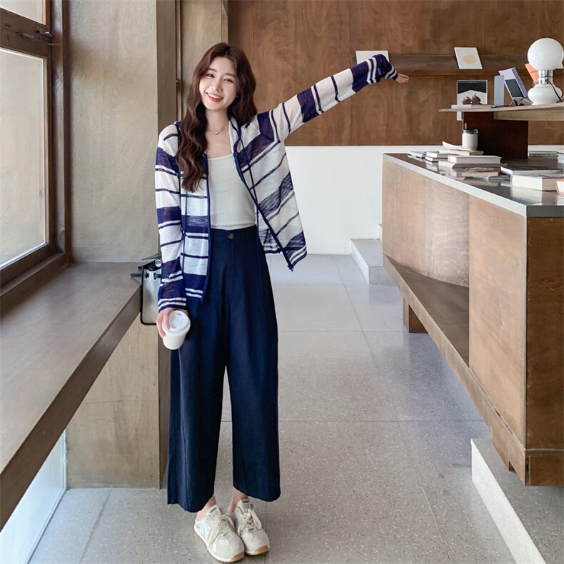 连帽条纹开衫休闲裤套装女夏巨好看两件套大方得体休闲松驰感,女装套装/套裙,2D148