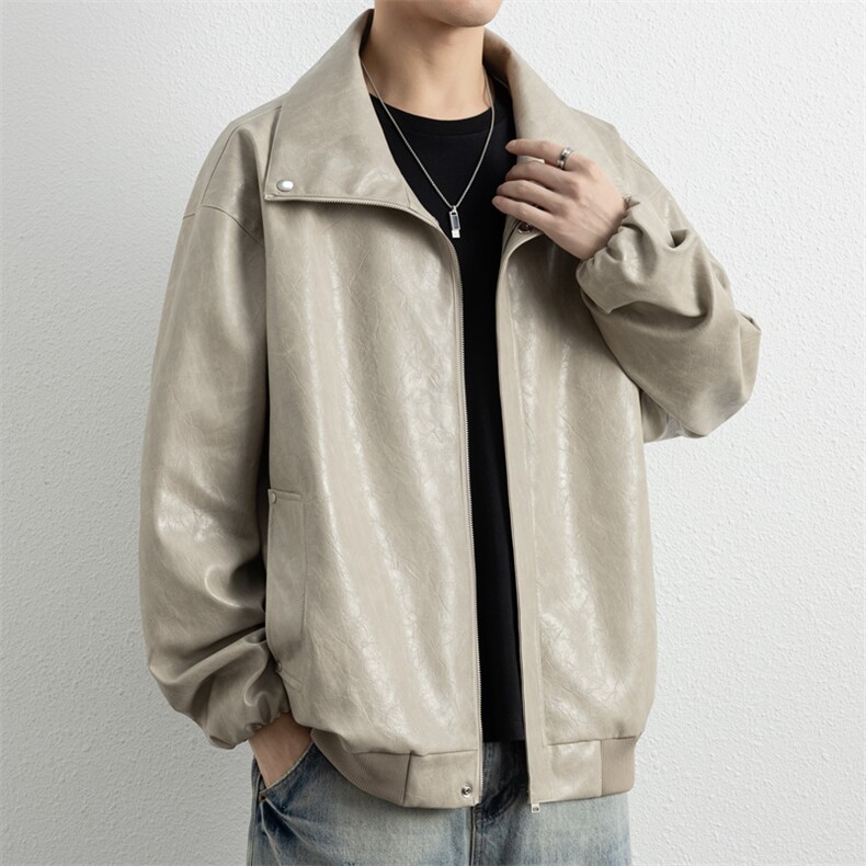 春季潮牌皮衣美式复古情侣翻领PU皮休闲宽松皮夹克外套JK0263-P78,男装夹克,星座308B-2
