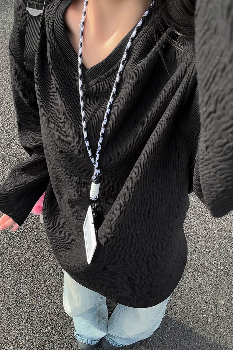 特批P25无差价秋季美式肌理感鸡心领男大码内搭休闲长袖T恤T24509,男装T恤,电商A001-1