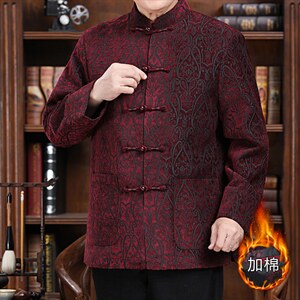 秋冬新款中青年唐装男长袖夹克外套加绒棉服YD735-常规145加绒165图片