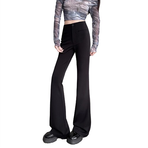 黑色西装裤微喇叭裤女春夏小个子新款高腰垂感弹力马蹄裤子，女装休闲裤，云美莎专业女裤-全店现货