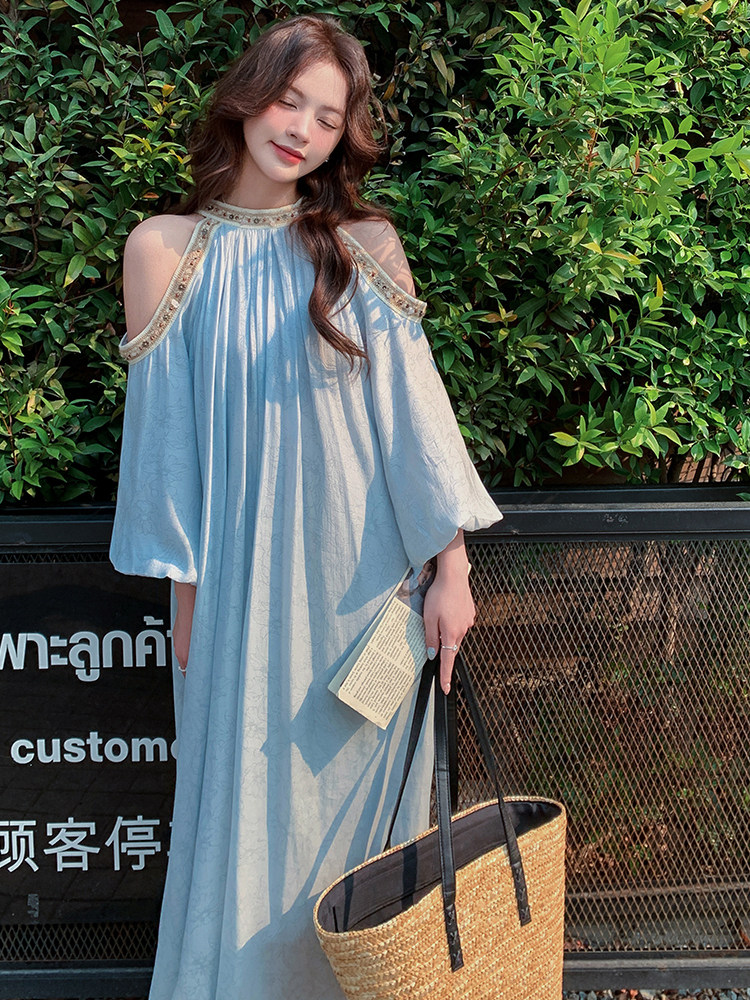套头系带X型裙秋季夏季连衣裙春秋仙气长袖复古女装大码气质公主,女装连衣裙,浙宝305