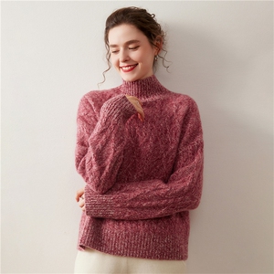 显瘦花纱山羊绒衫宽松半高领套头女加厚毛衣2025秋冬新针织羊毛衫，女装羊绒衫，绒盛美羊绒
